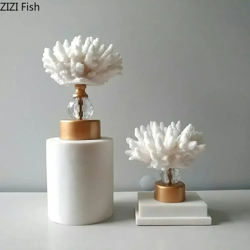 Afralia™ White Coral Resin Sculpture Modern Desk Decor Art Crafts Ornament