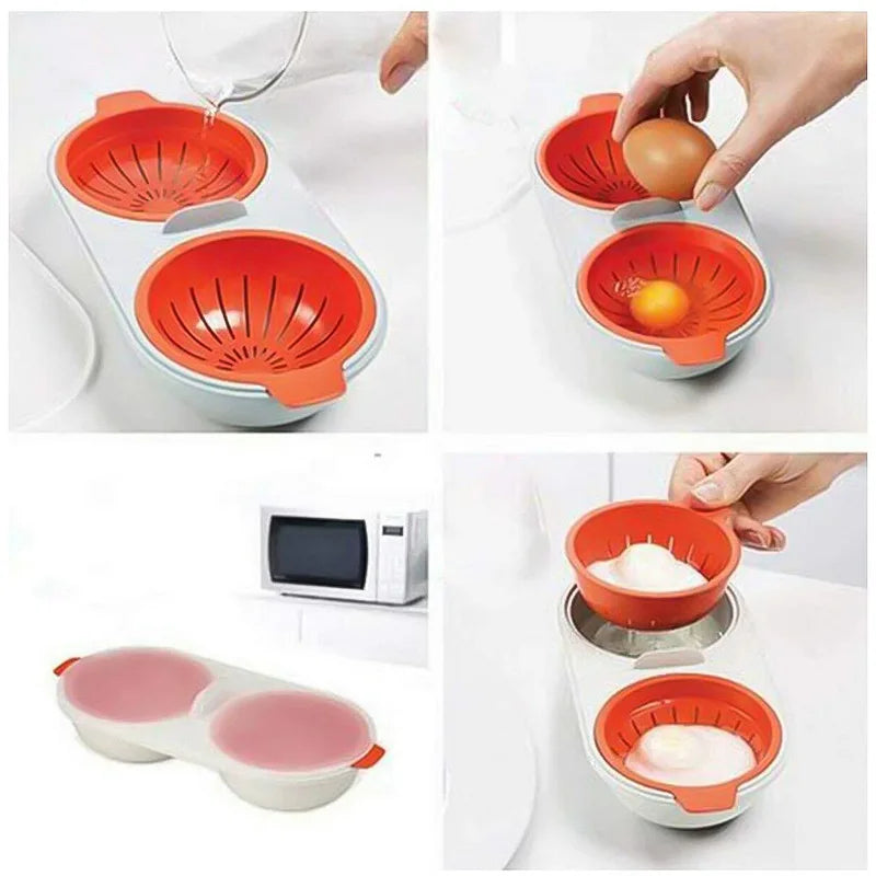 Afralia™ Egg Boiler Silicone Poacher Cooker Double Layer Cup Draining Cooking Tools