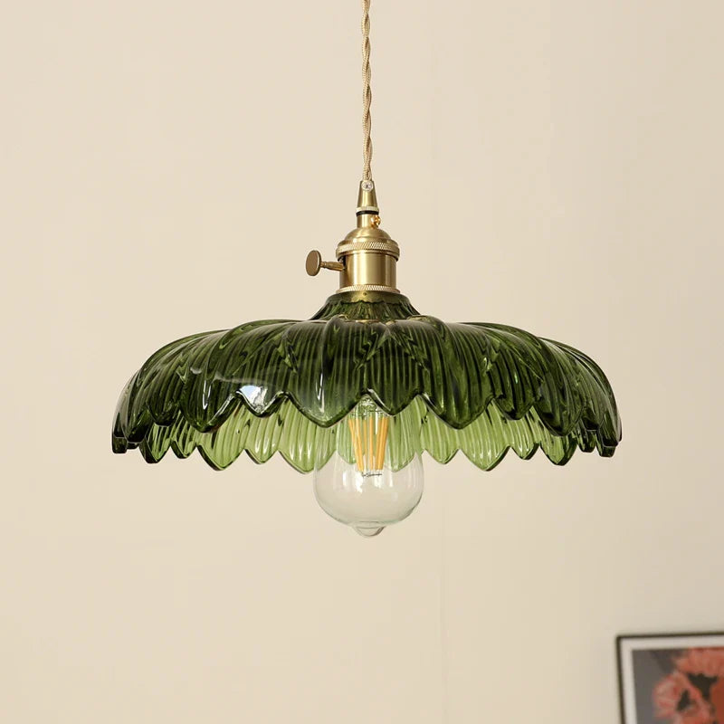 Afralia™ Modern Green Glass LED Pendant Light Fixture for Home Decor
