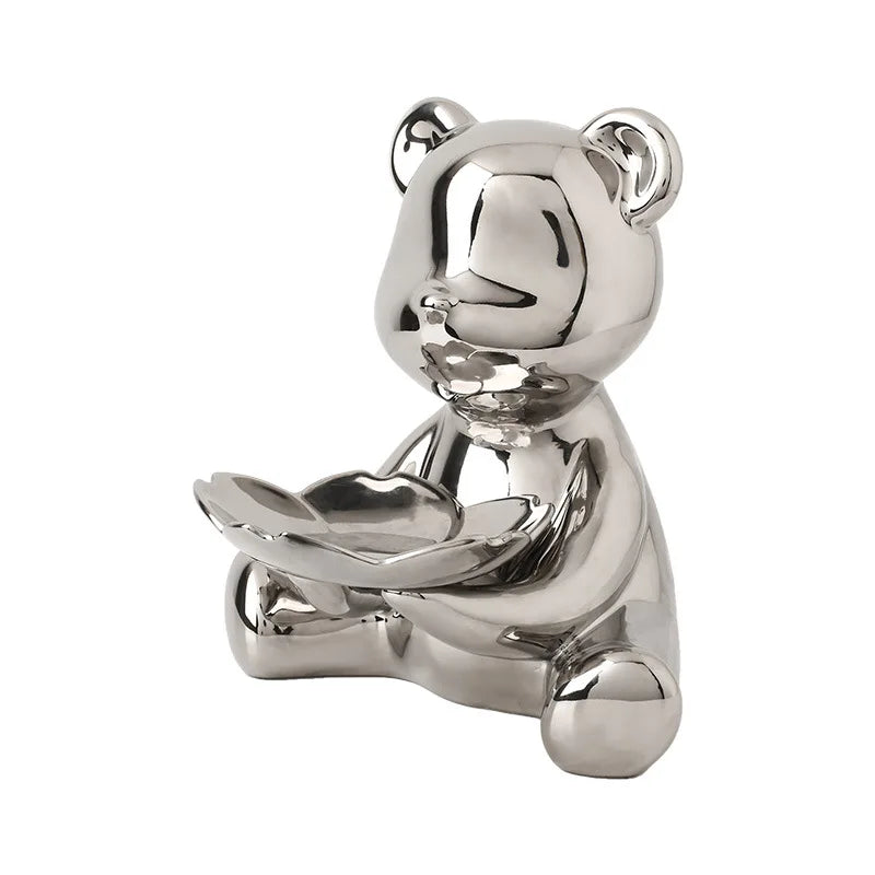 Afralia™ Ceramic Bear Figurine Table Decor Statue Keys Storage Shelf Ornament