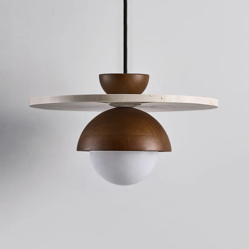 Afralia™ White Glass Ball LED Pendant Light - Modern Nordic Wood Home Decor EntityState -Yellow Travertine.