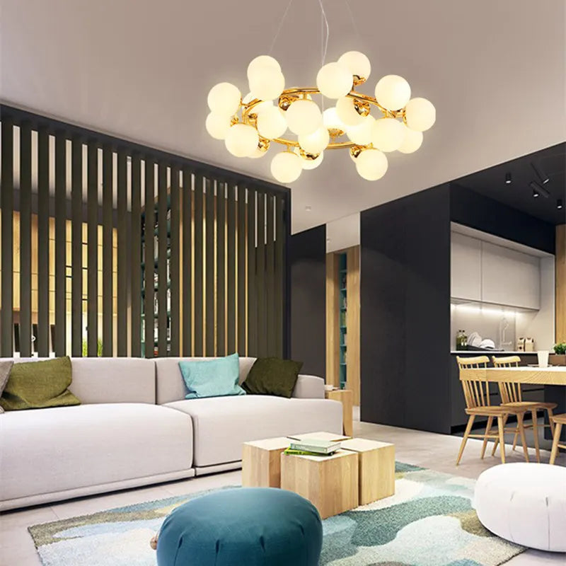 Afralia™ Modern Gold Magic Bean Glass Ball Pendant DNA Molecular Light Fixtures