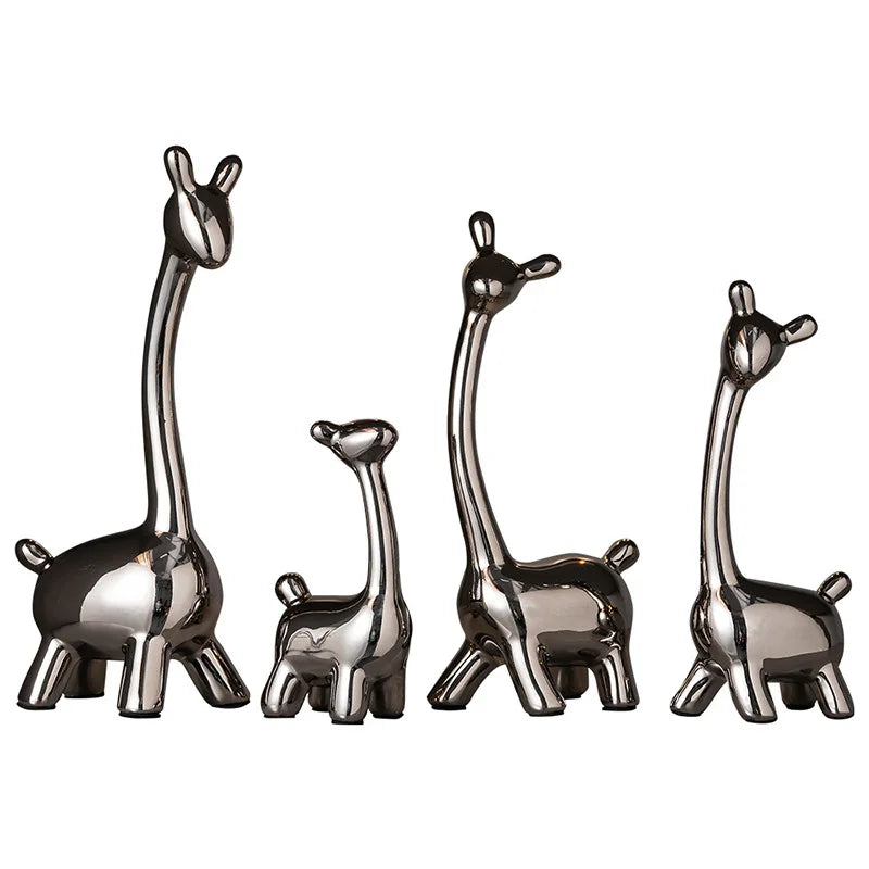 Afralia™ Silver Ceramic Deer Reindeer Figurines for Modern Home and Office Decor