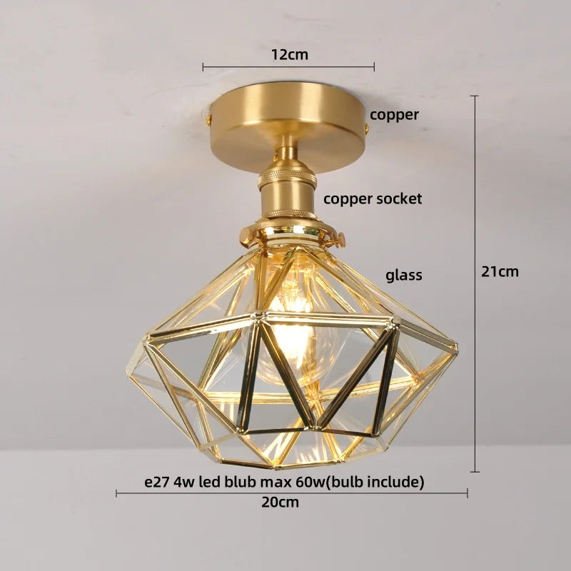 Afralia™ Wood Ball LED Ceiling Lamp Vintage Loft Copper Canopy Light