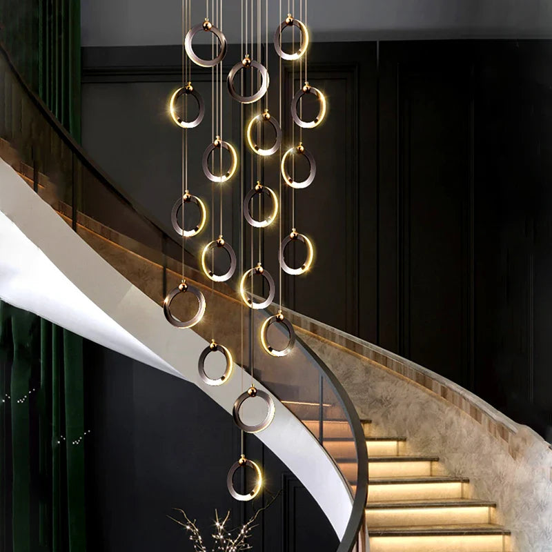 Afralia™ Crystal Chandelier Stair Pendant, Modern Living Room Lighting, Interior Home Decoration