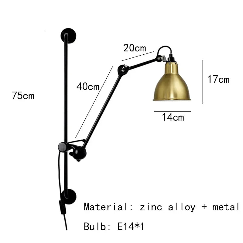 Afralia™ Gras BL Wall Lamp: Adjustable Chrome Long Arm Reading Light