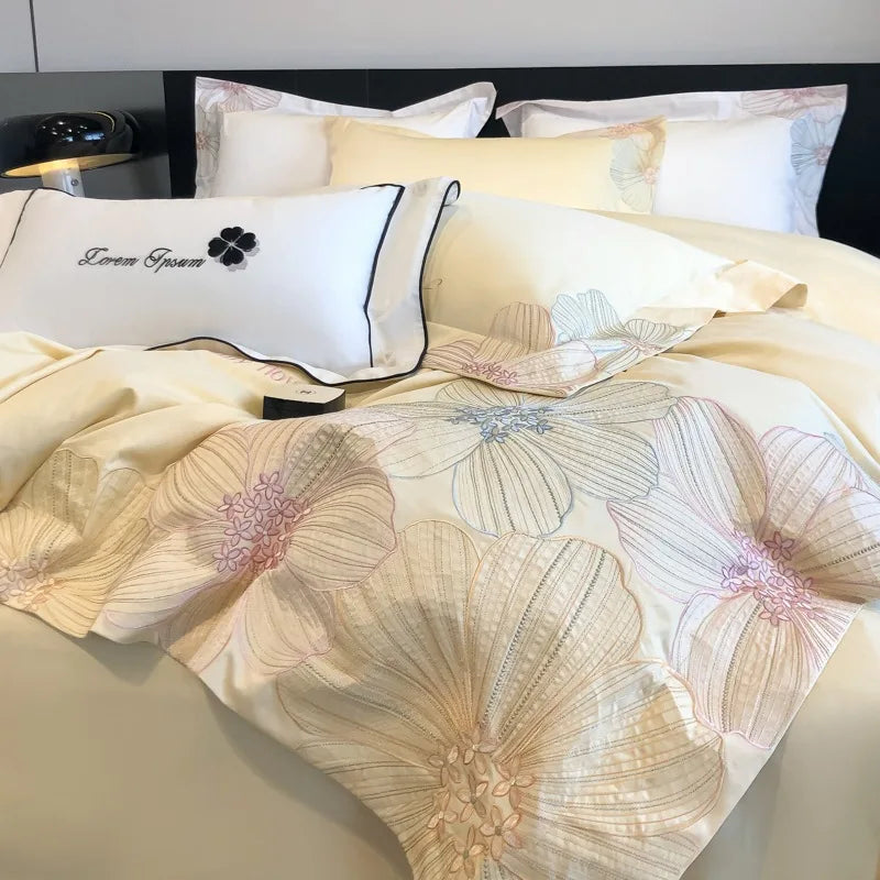 Afralia™ Chic Embroidered Cotton Bedding Set for Luxurious Home Décor