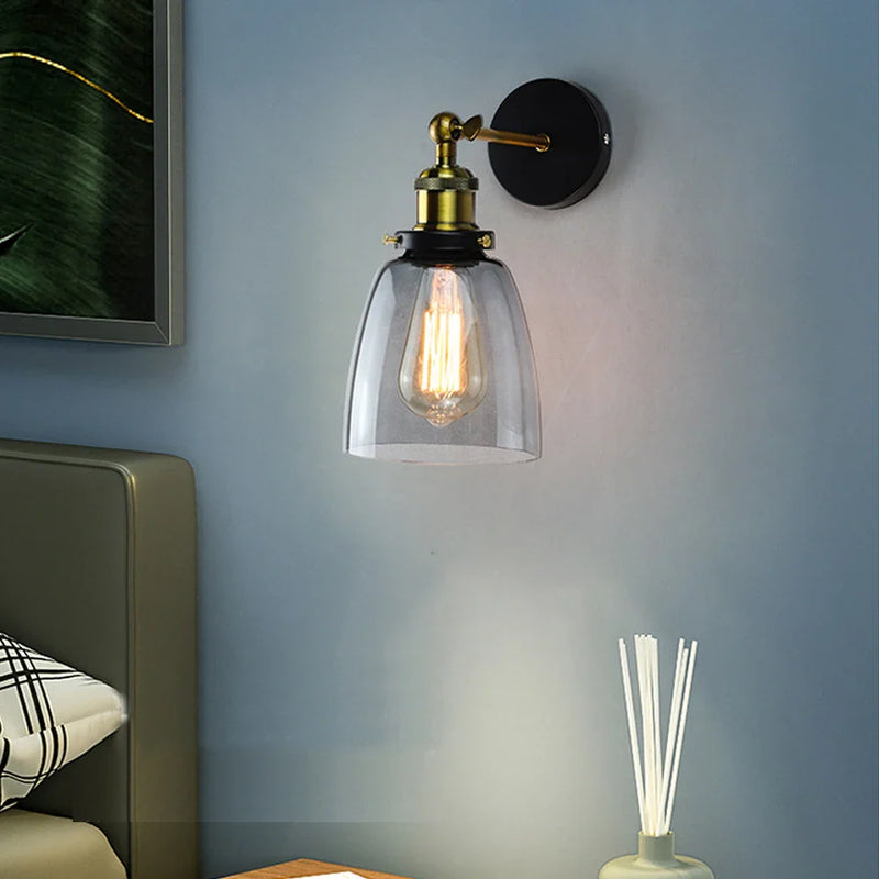 Afralia™ Vintage Loft Industrial Wall Lamp Sconce Glass Iron Art LED Light Fixtures