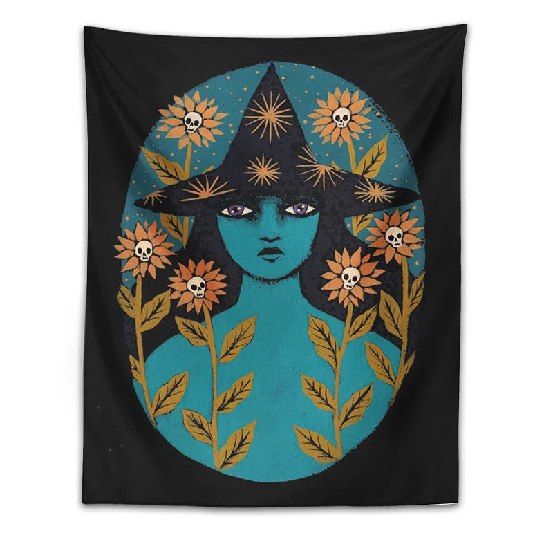 Afralia™ Blue Witches Botanical Tapestry Wall Hanging for Home Room Decor and Aesthetic Magic