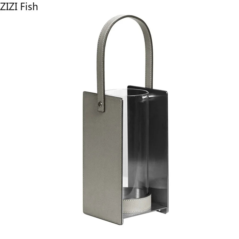 Afralia™ Leather Glass Vase Plant Pot Artificial Flowers Floral Room Decor