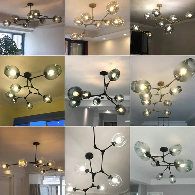 Afralia™ Glass Bubble Branch Chandelier: Modern Hanging Ceiling Light Fixture