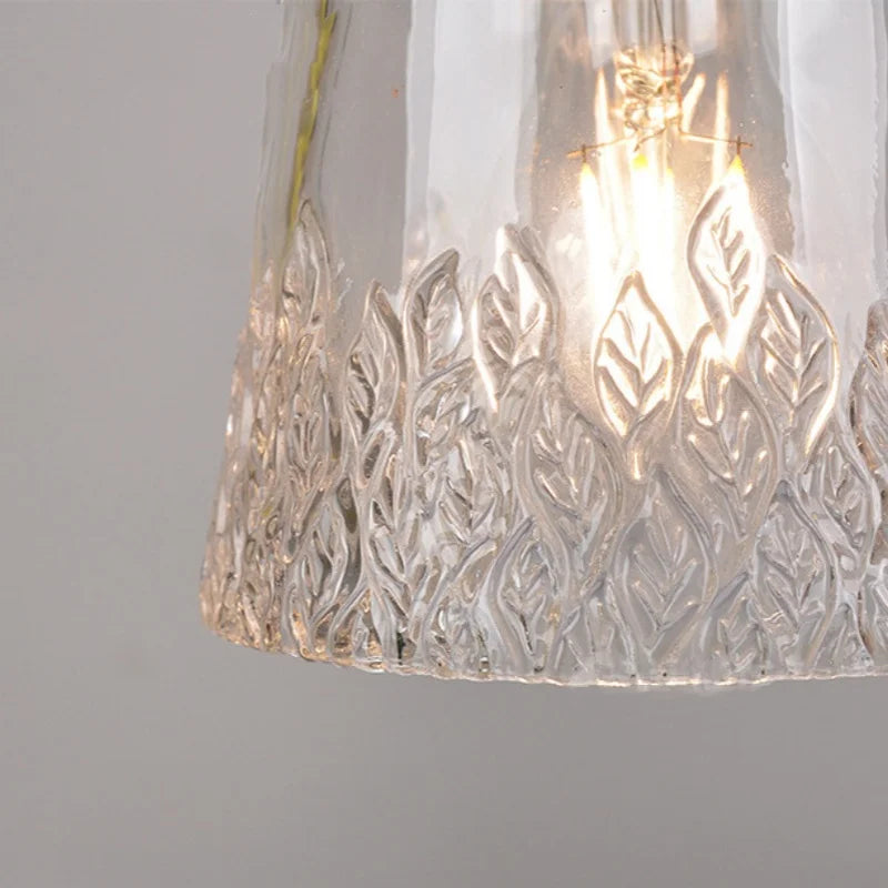 Afralia™ Clear Leaf Glass LED Pendant Copper Switch Kitchen Dining Room Light