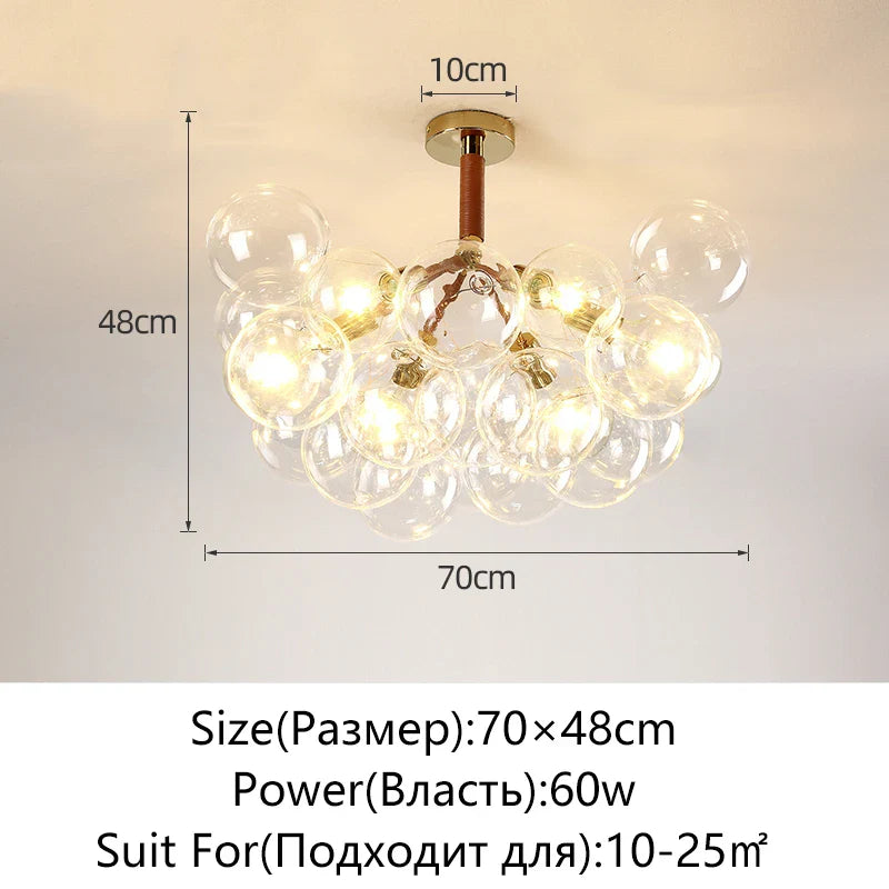 Nordic Glass Chandelier Ceiling Pendant Light by Afralia™. Luxe Home Decor Fixture for Living Room and Bedroom.