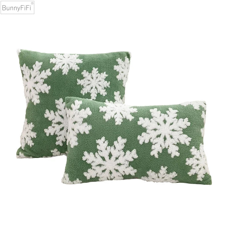 Afralia™ Soft Snowflakes Cushion Cover 45x45cm 30x50cm Christmas Home Decor Red Green Pillow Cover