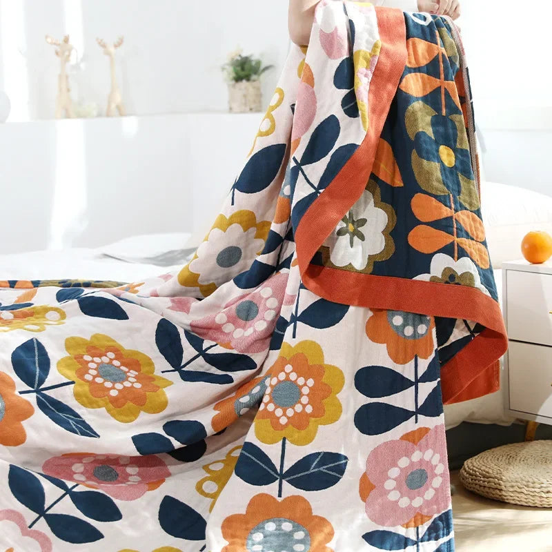 Afralia™ Japanese Cotton Gauze Flower Blanket: Soft and Breathable Summer Throw