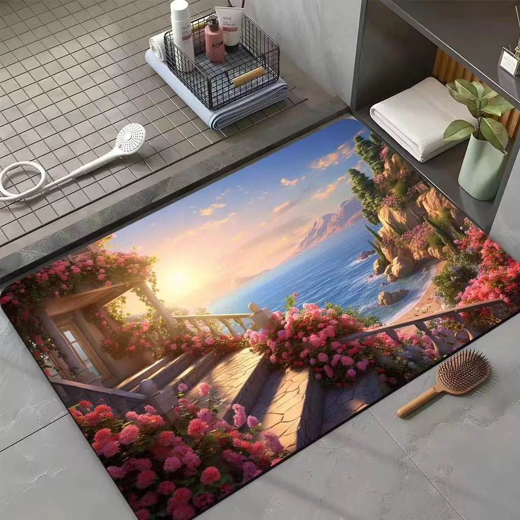 Afralia™ Seaside Scenery Bath Mat: Absorbent, Anti-Slip, Durable Bathroom Rug