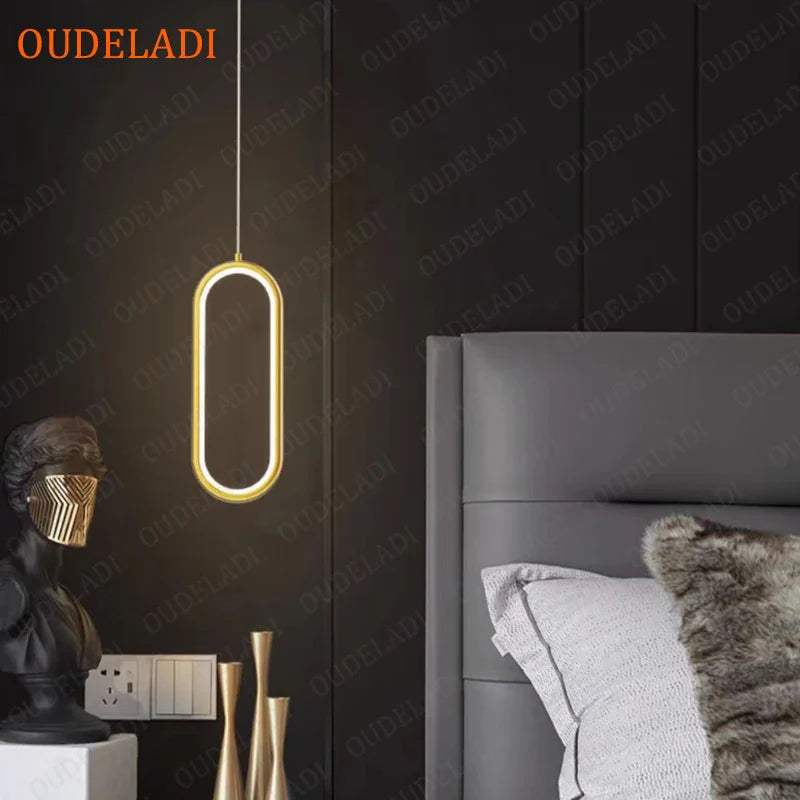 Afralia™ Minimalist LED Pendant Light for Bedroom, Restaurant, Living Room - Gold/Black Ring Hanging Lamp