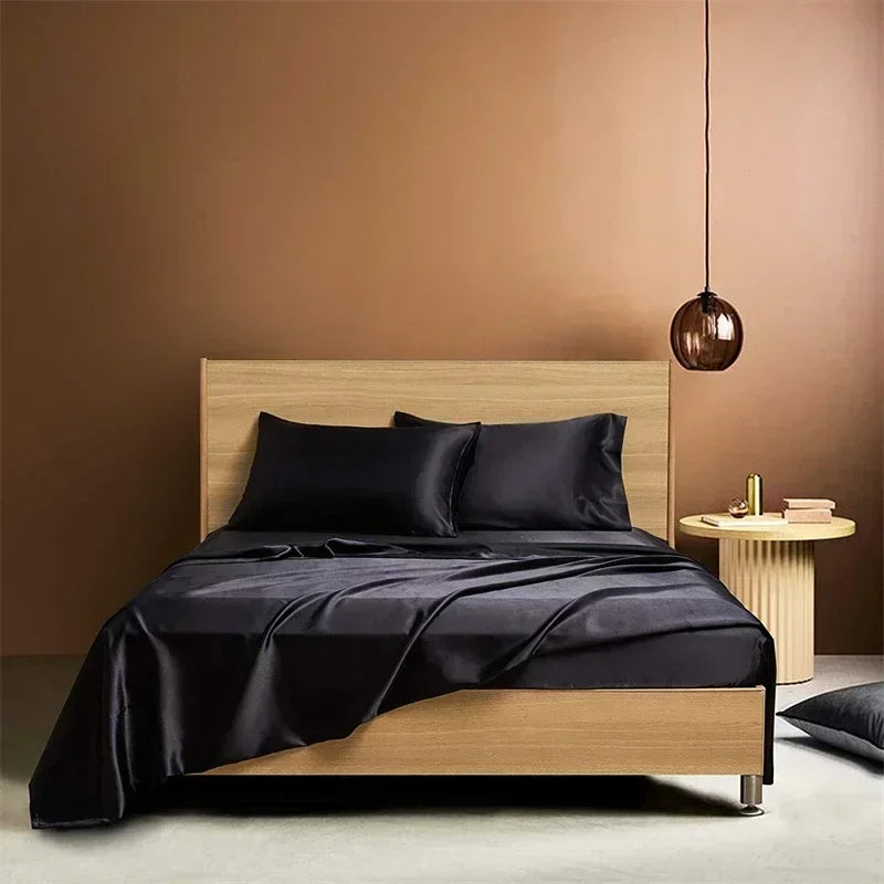 Afralia™ Satin Fabric Luxury Bed Sheet Set - Solid Silky King / Queen Size