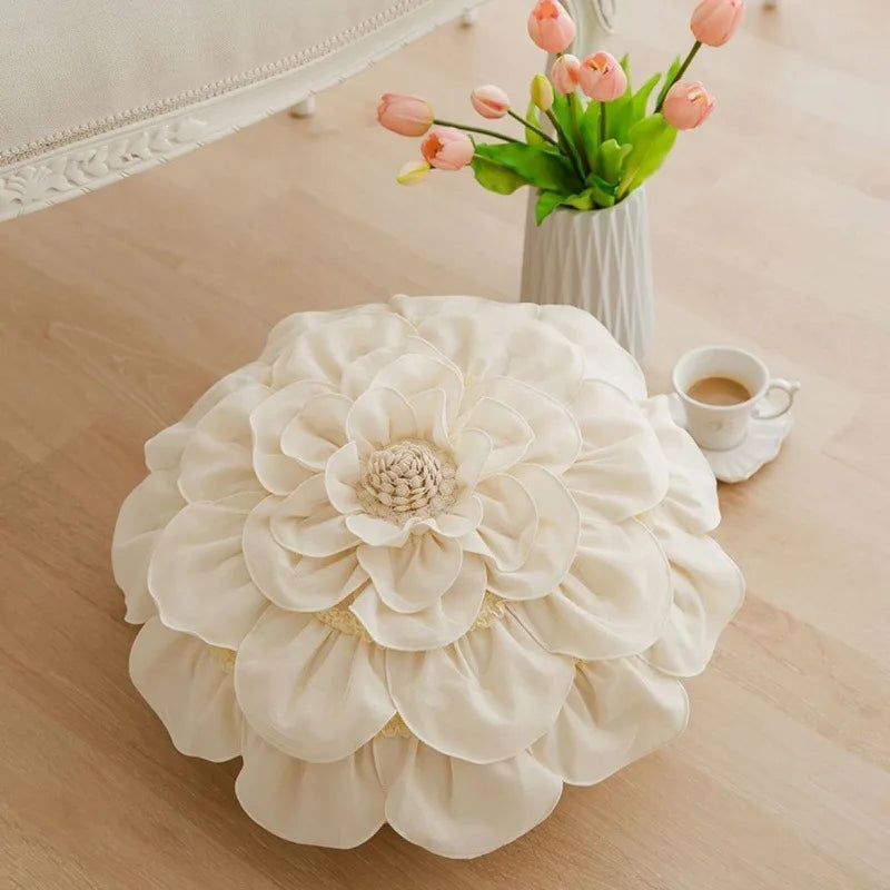 Afralia™ 3D Flowers Pillows - White Petal Cushions for Home Decor in 50x50cm Size