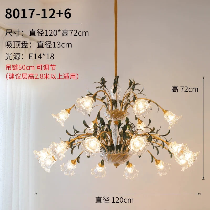 Afralia™ Glass Flower Chandelier: Elegant Retro High-End Lobby Main Light for Home, Restaurant