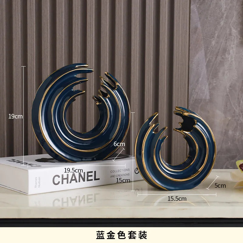 Afralia™ Nordic Wave Ceramic Statue Decoration for Living Room, Office, or Bedroom