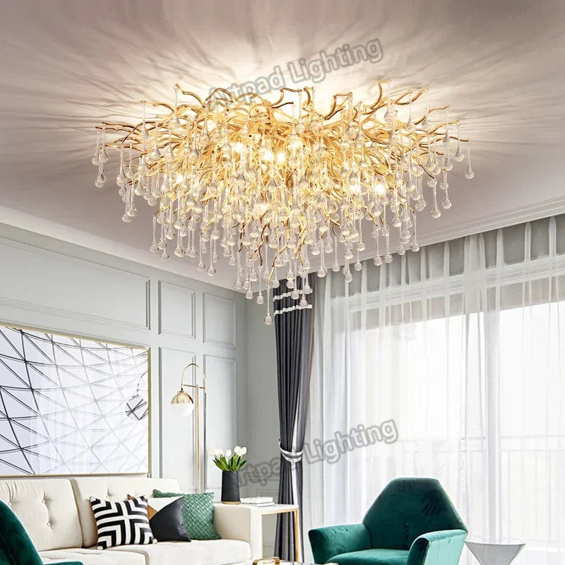 Afralia™ Modern Gold Crystal Chandelier for Bedroom, Dining, Living, Kitchen Lighting