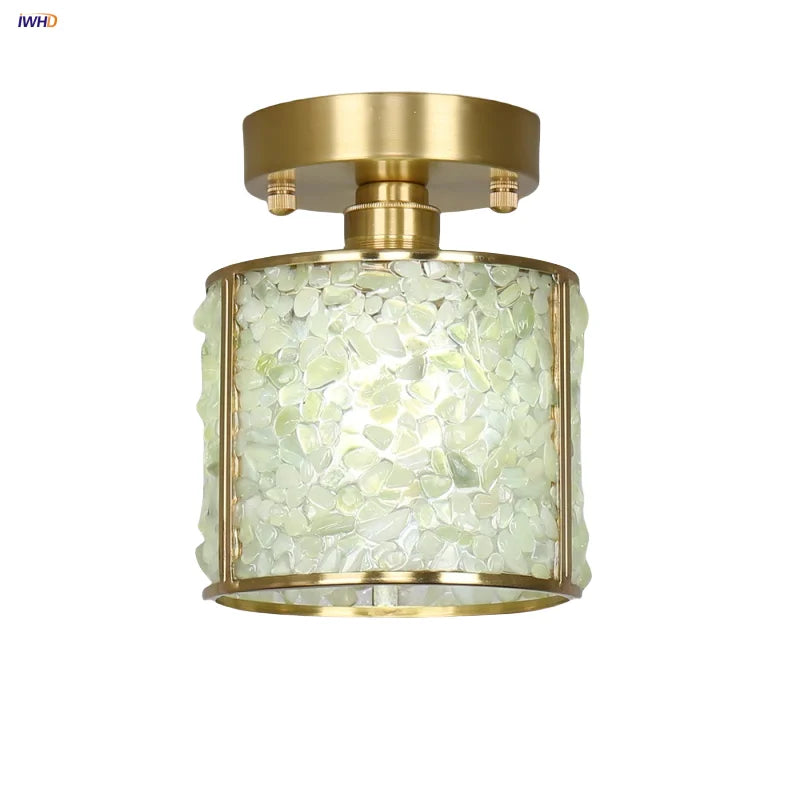 Afralia™ Copper Canopy LED Ceiling Light Glass Crystal Nordic Modern Decor for Home