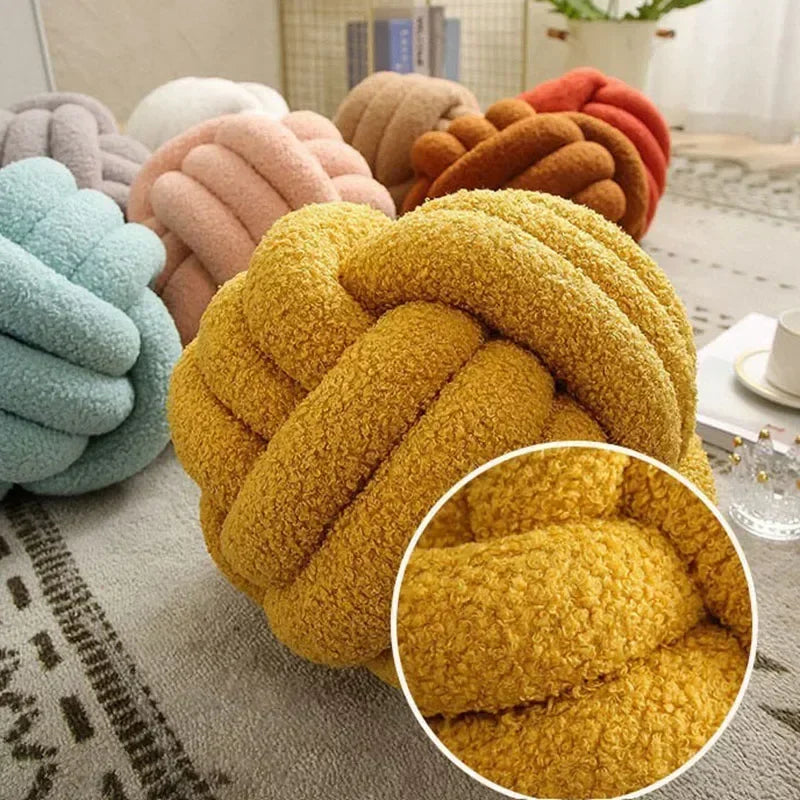 Afralia™ Lamb Fleece Sofa Bed Pillows, High-End Knotted Ball Cushions for Elegant Living Room Decor