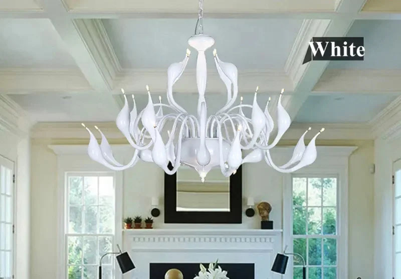 Afralia™ Iron Swan Pendant Chandelier for Restaurant Living Room Bedroom with LED G4 Candle