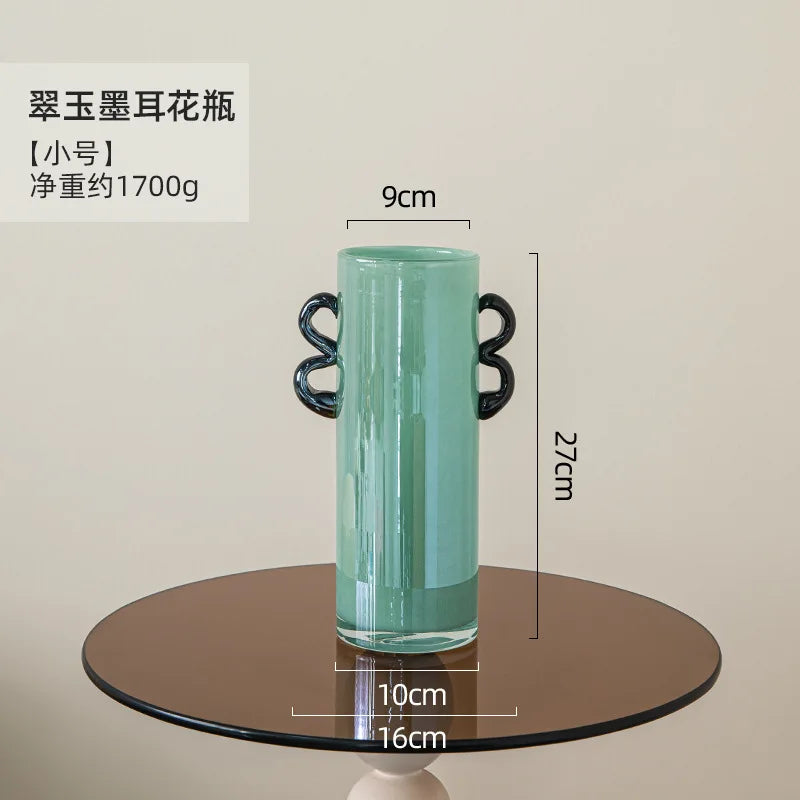 Afralia™ Glass Vase: Double-eared Straight-tube Flower Arrangement Hydroponics Terrarium Home Decoration