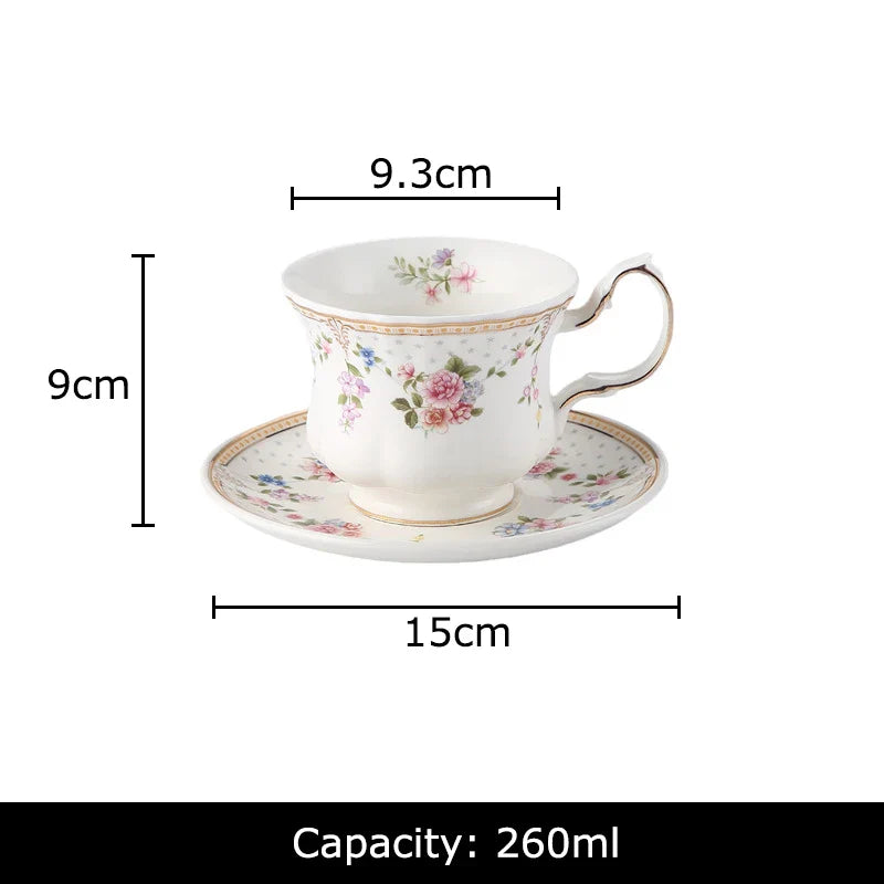 Afralia™ Ceramic Cup & Saucer Set, Gold-Plated Edge, Flower Pattern, Tea & Coffee Mug