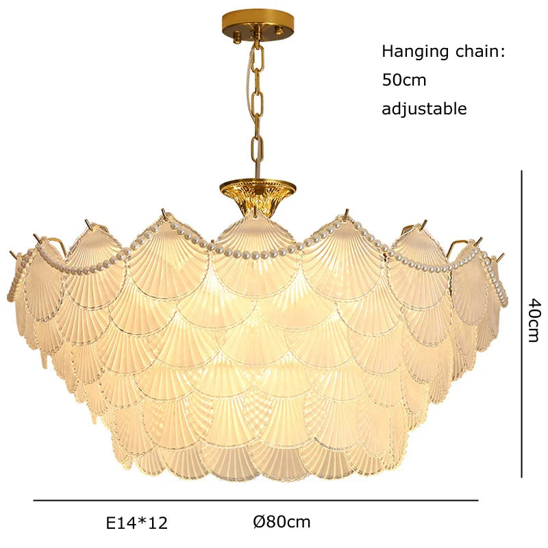 Afralia™ Shell Glass Gold Lustre LED Chandelier - Luxury Hanging Lamp