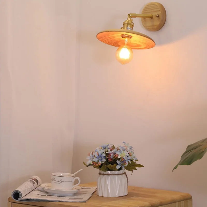Afralia™ Nordic Wood LED Wall Lamp Pull Chain Switch for Home Decor & Lighting