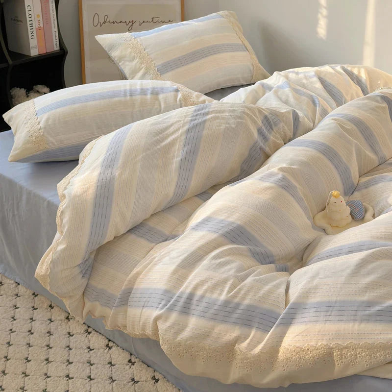 Afralia™ Lavender Lace Bedding Set: Single Queen Size Duvet, Sheet, Pillowcases