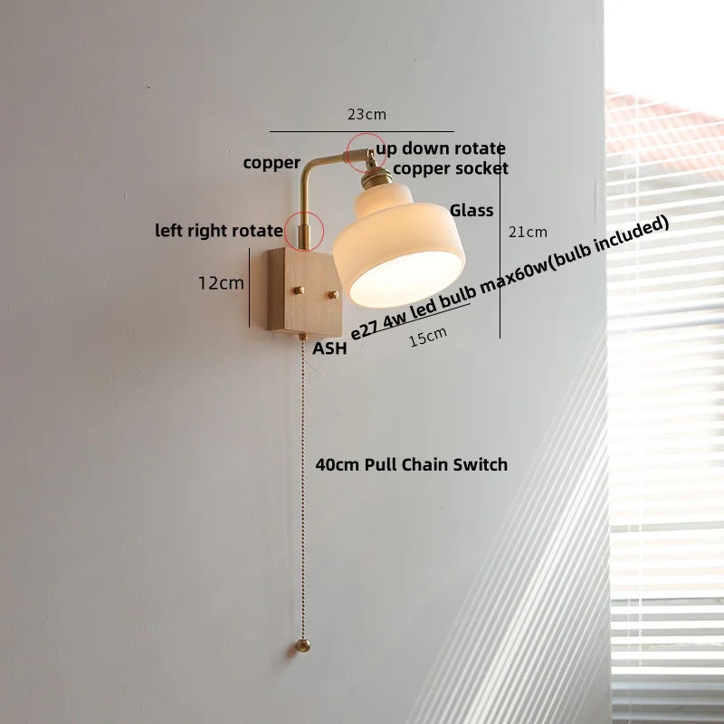 Afralia™ Loft Wood LED Wall Light Fixture Rotatable Bedside Lamp Vintage Walnut