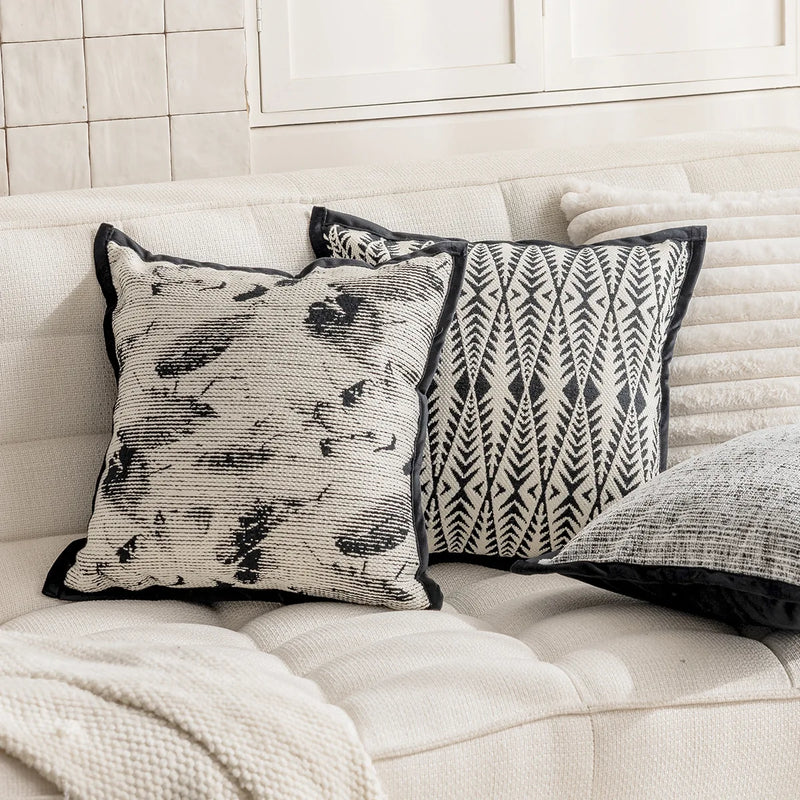 Afralia™ Geometric Jacquard Embroidered Pillow Cover in Modern Minimalist Black and White Style