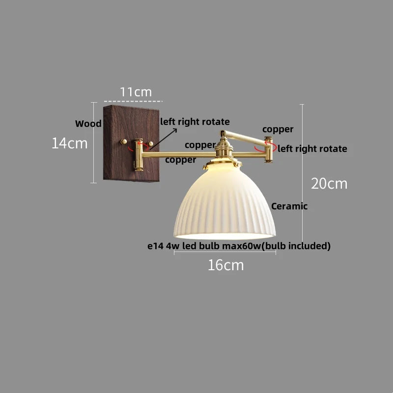 Afralia™ Copper LED Wall Lights Ceramic Pull Chain Switch Modern Stair Light Fixtures