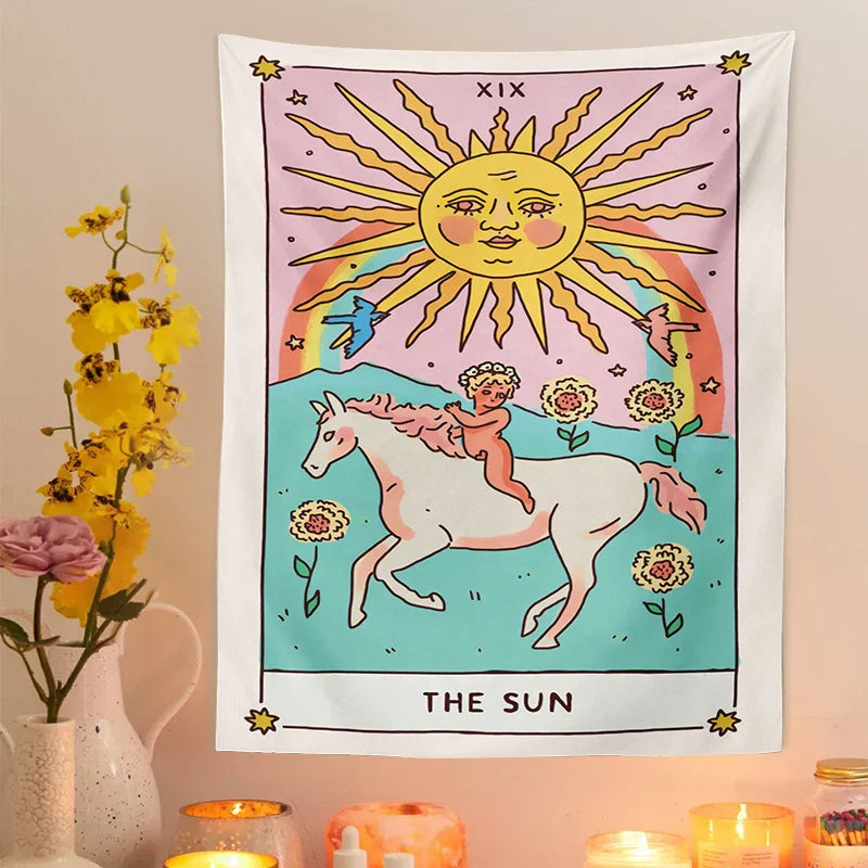 Sunshine Dreams Tarot Tapestry Wall Hanging by Afralia™ - Boho Hippie Rainbow Art Decor