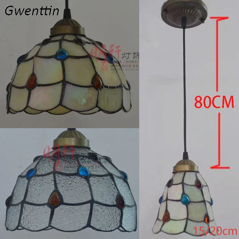 Afralia™ Stained Glass Pteris Pendant Light Chandelier for Dining Room and Bedroom