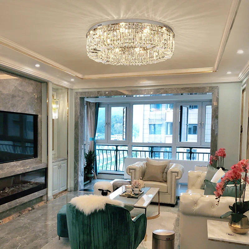 Afralia™ Crystal LED Ceiling Lights Shiny Gold/Chrome Steel E14 Mount Fixtures