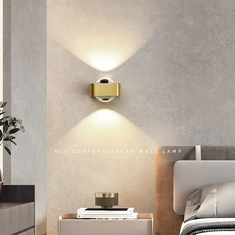 Afralia™ Copper Double Head LED Wall Lamp - Modern Luxury Bedroom Sconce