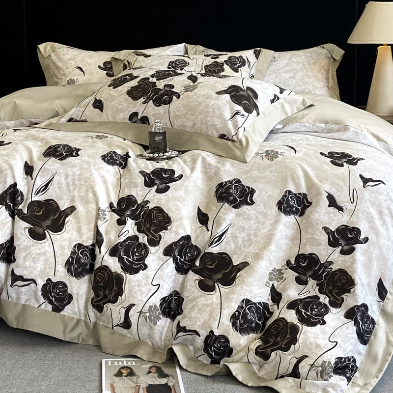 Afralia™ Floral Print 600TC Cotton Bedding Duvet Set with Sheets & Pillowcases