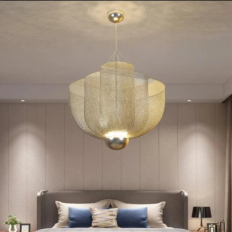 Afralia™ Meshmatics Chandelier: Modern Cage Design LED Dimmable Lighting Fixtures for Dining Room