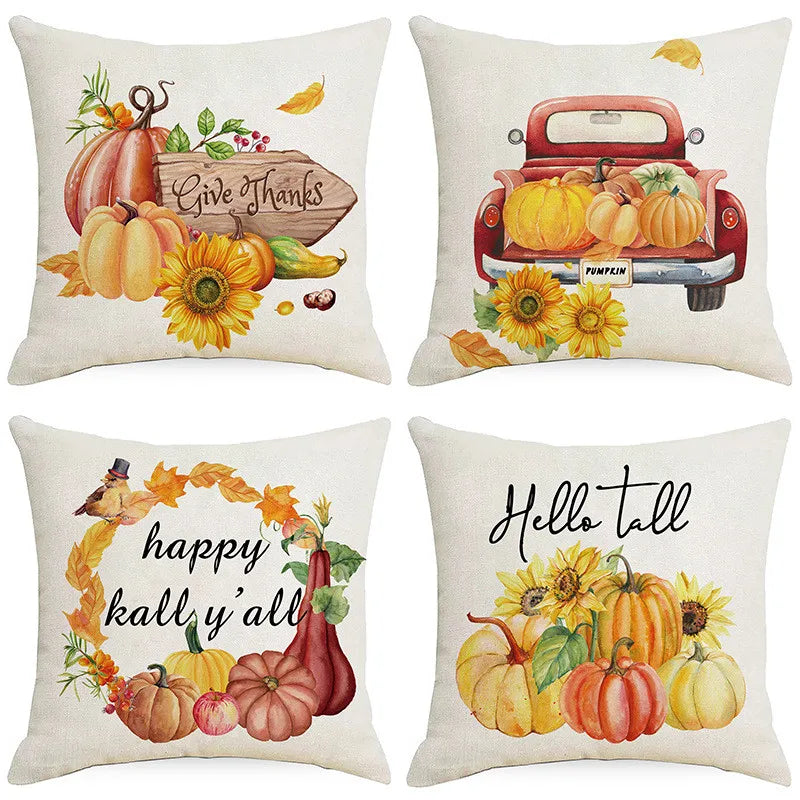 Afralia™ Pumpkin Cushion Cover 18x18 Inches Modern Linen Pillowcase for Sofa