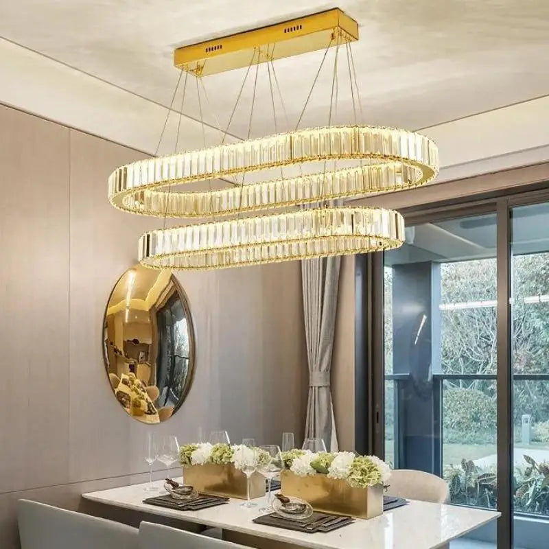 Afralia™ Crystal Circle LED Chandelier: Nordic Modern Stairs Pendant Lighting with Dimmable LED for Living Room