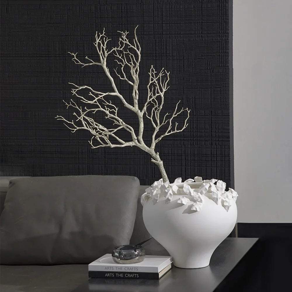 Afralia™ Embossed Flower Vintage White Porcelain Vase - Home Decor Accent