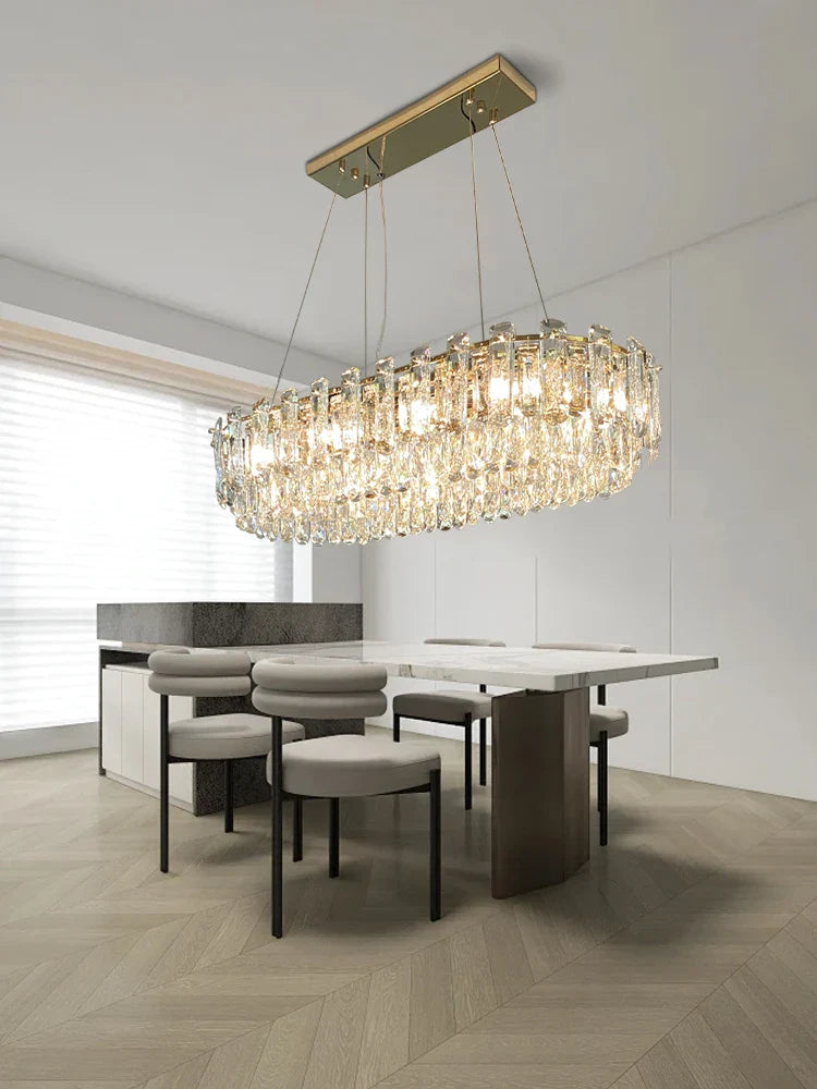Afralia™ Clear Crystal Oval Chandelier | Luxury Dining Room Light | Height Adjustable Hanglamp