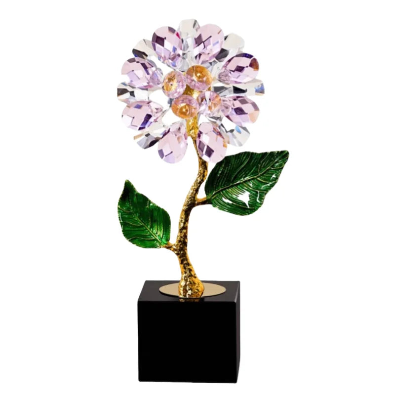 Afralia™ Crystal Sunflower Metal Sculpture Home Decor Figurine Glass Handicraft