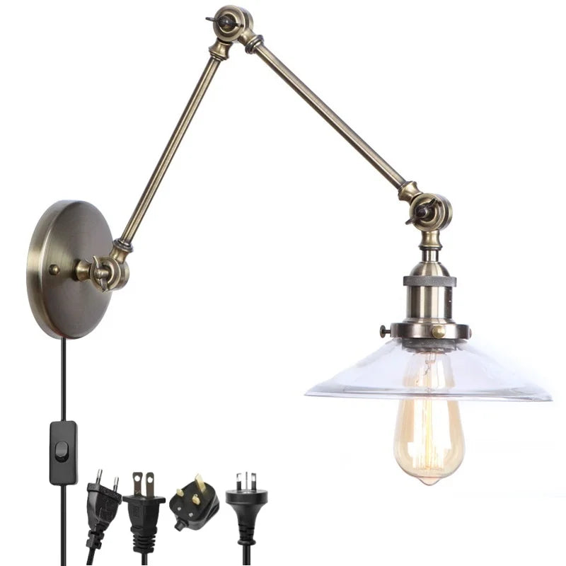 Afralia™ Industrial Adjustable LED Wall Sconce with Clear Glass Shade