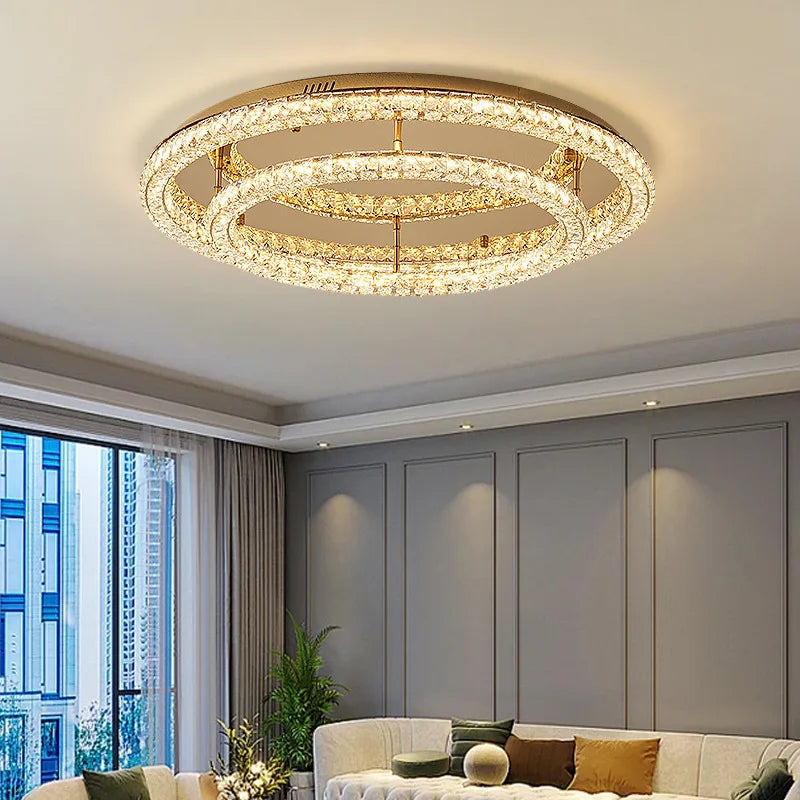 Afralia™ Dimmable Crystal Chandelier Foyer Ceiling Light - Modern Luxury Steel Luminarias